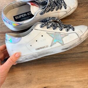Golden Goose White Sneakers with Iridescent Star